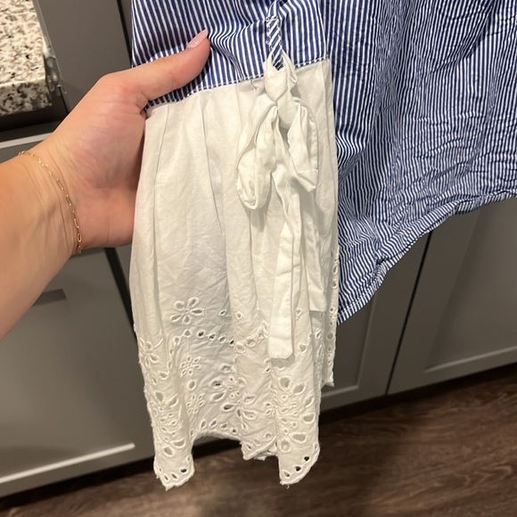 Blue and White Striped Blouse with Lace Bell Sleeves with Bows - Picture 2 of 3